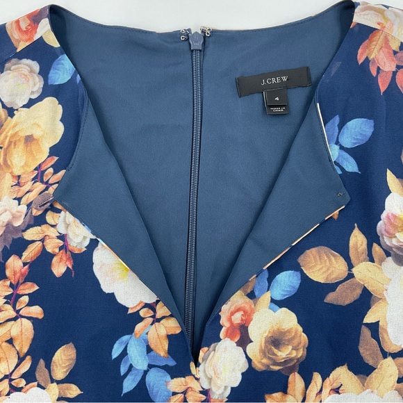 J. Crew NWOT 100% Silk Antique Floral Print Blue Short Sleeve Sheath Dress 4 - Picture 9 of 16